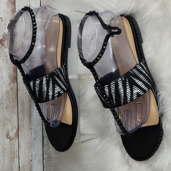 Antonio Melani, black and white Aztec, flat sandals, ankle straps, Sz 8.5 - Picture 2 of 7